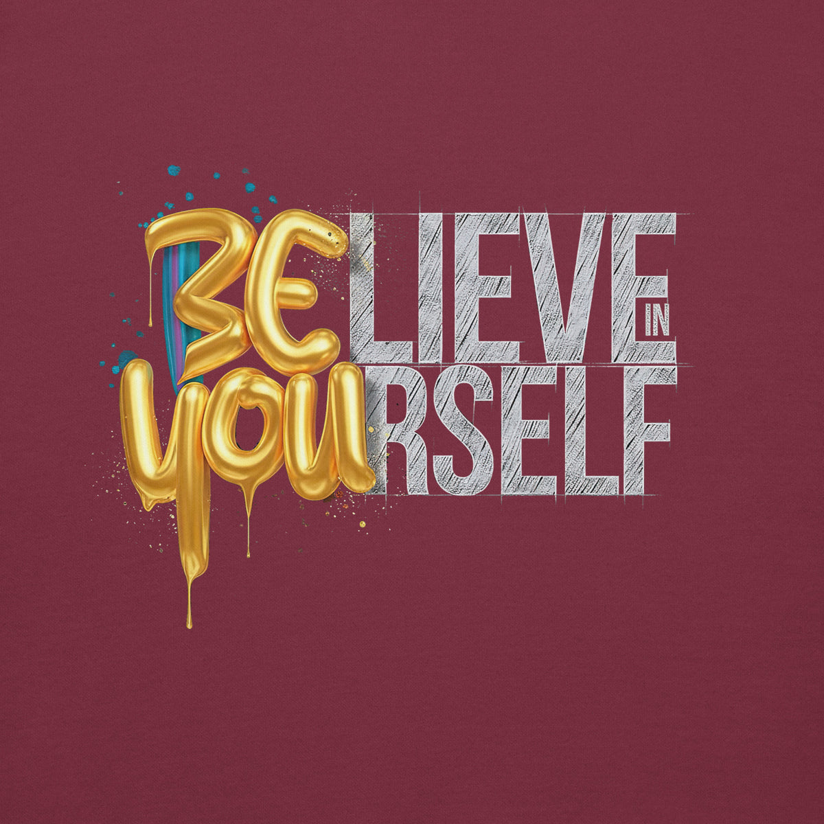 Back/detail view of Believe in Yourself – Adult Unisex Pullover Hoodie (Motivational graphic hoodie