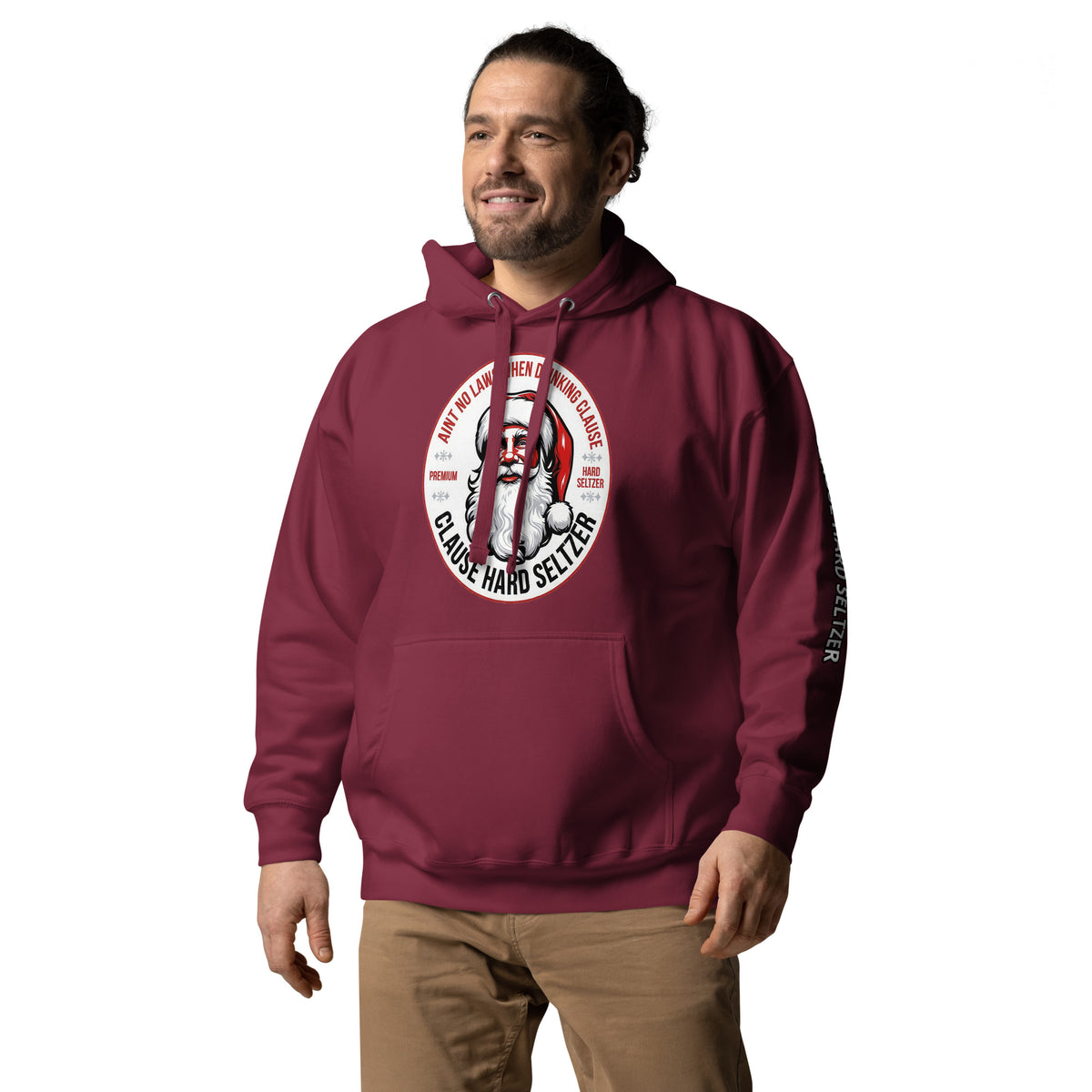 Back/detail view of Clause Hard Seltzer Hoodie – Unisex Premium Pullover graphic hoodie