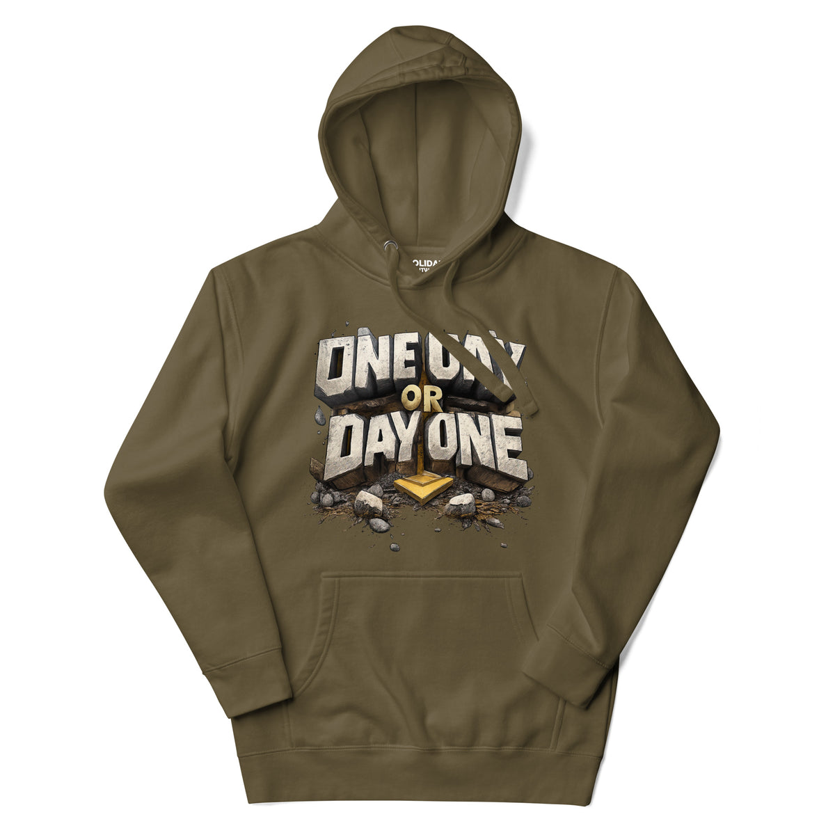 Back/detail view of One Day or Day One – Premium Unisex Pullover Hoodie (Motivation Quote) graphic hoodie