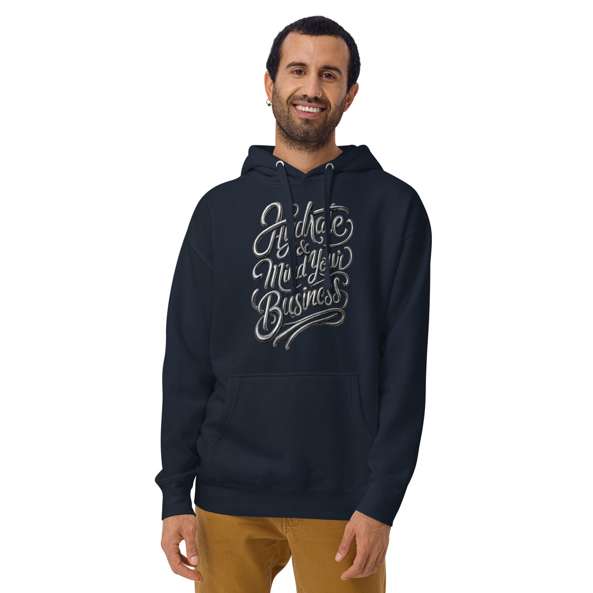 Back/detail view of Hydrate & Mind Your Business – Premium Unisex Pullover Hoodie (Clean graphic hoodie
