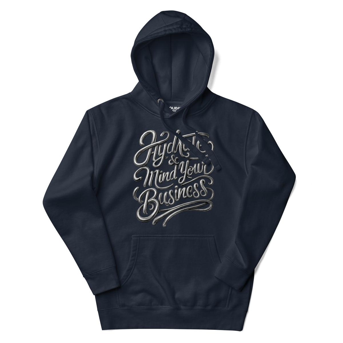 Back/detail view of Hydrate & Mind Your Business – Premium Unisex Pullover Hoodie (Clean graphic hoodie