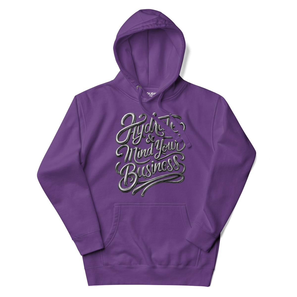 Back/detail view of Hydrate & Mind Your Business – Premium Unisex Pullover Hoodie (Clean graphic hoodie