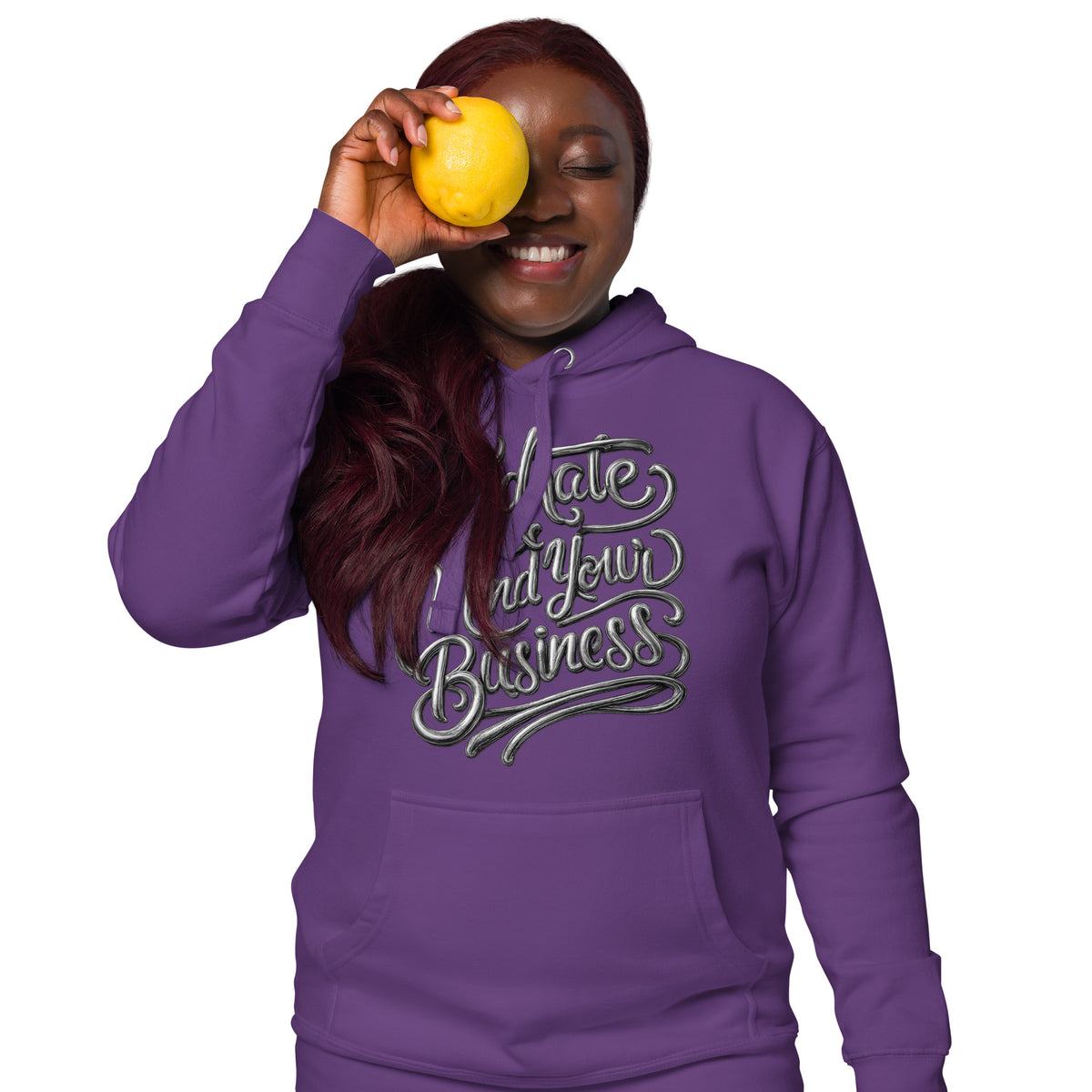 Back/detail view of Hydrate & Mind Your Business – Premium Unisex Pullover Hoodie (Clean graphic hoodie