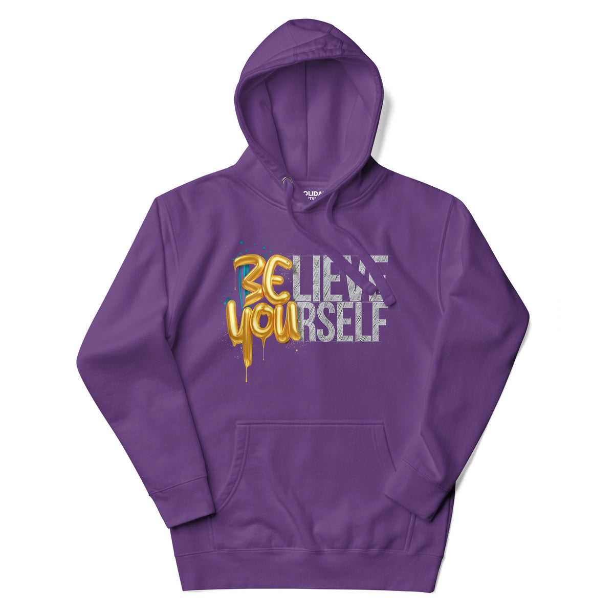 Back/detail view of Believe in Yourself – Adult Unisex Pullover Hoodie (Motivational graphic hoodie
