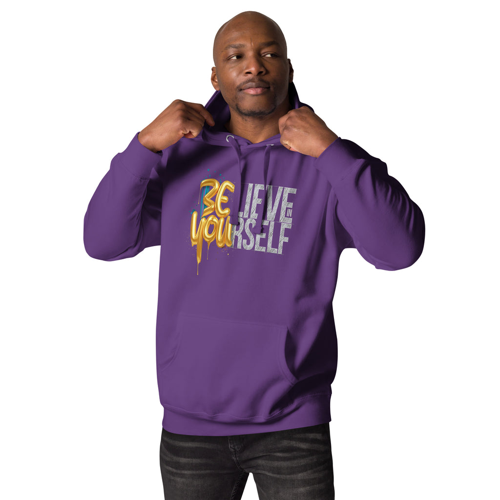 Back/detail view of Believe in Yourself – Adult Unisex Pullover Hoodie (Motivational graphic hoodie