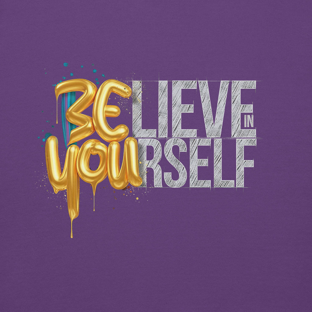Back/detail view of Believe in Yourself – Adult Unisex Pullover Hoodie (Motivational graphic hoodie