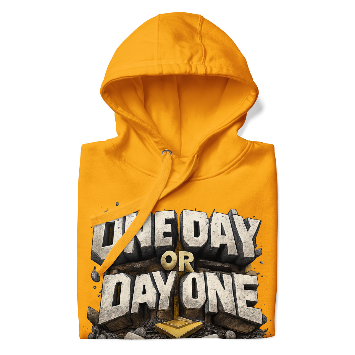 Back/detail view of One Day or Day One – Premium Unisex Pullover Hoodie (Motivation Quote) graphic hoodie
