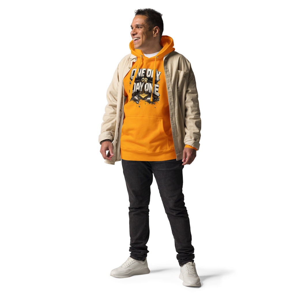 Back/detail view of One Day or Day One – Premium Unisex Pullover Hoodie (Motivation Quote) graphic hoodie