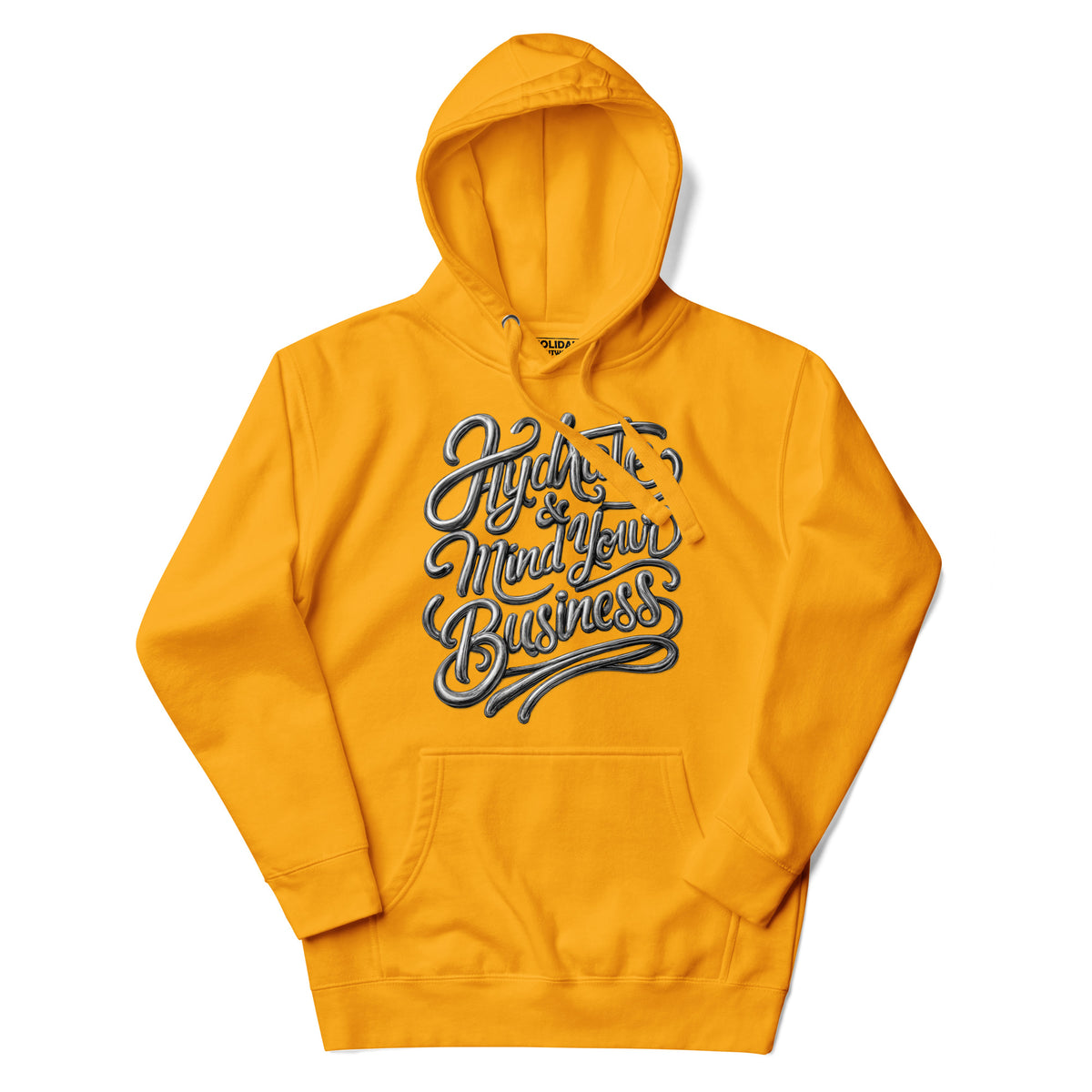 Back/detail view of Hydrate & Mind Your Business – Premium Unisex Pullover Hoodie (Clean graphic hoodie