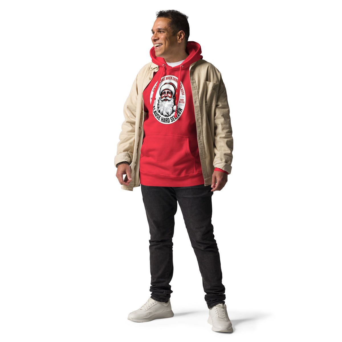 Back/detail view of Clause Hard Seltzer Hoodie – Unisex Premium Pullover graphic hoodie