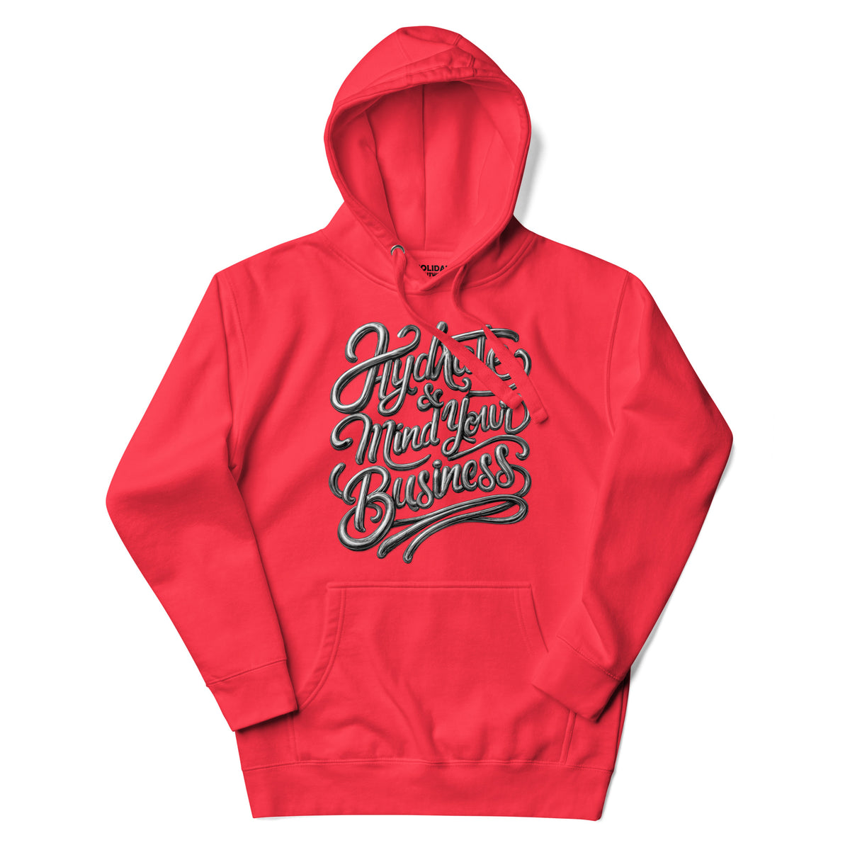 Back/detail view of Hydrate & Mind Your Business – Premium Unisex Pullover Hoodie (Clean graphic hoodie