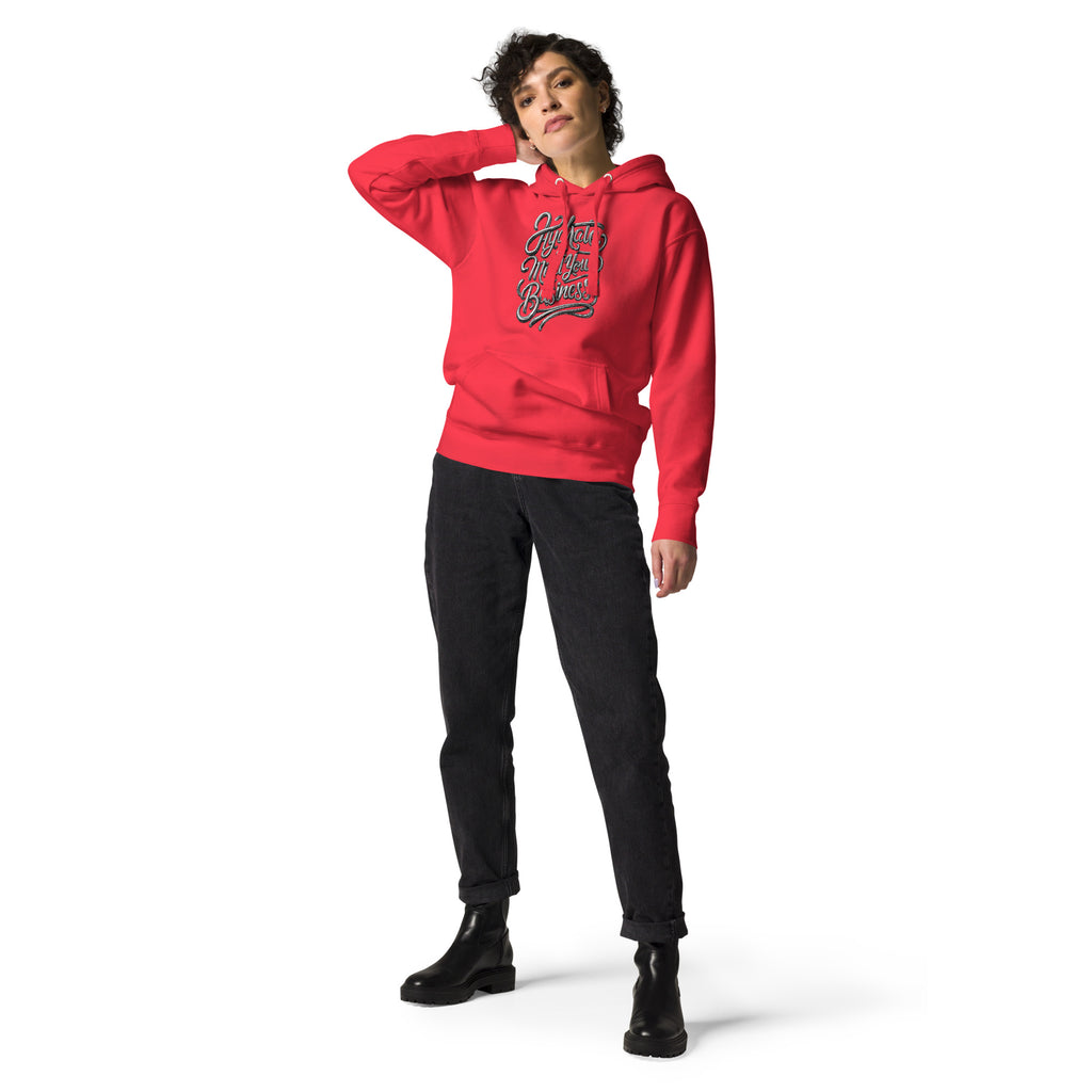 Back/detail view of Hydrate & Mind Your Business – Premium Unisex Pullover Hoodie (Clean graphic hoodie