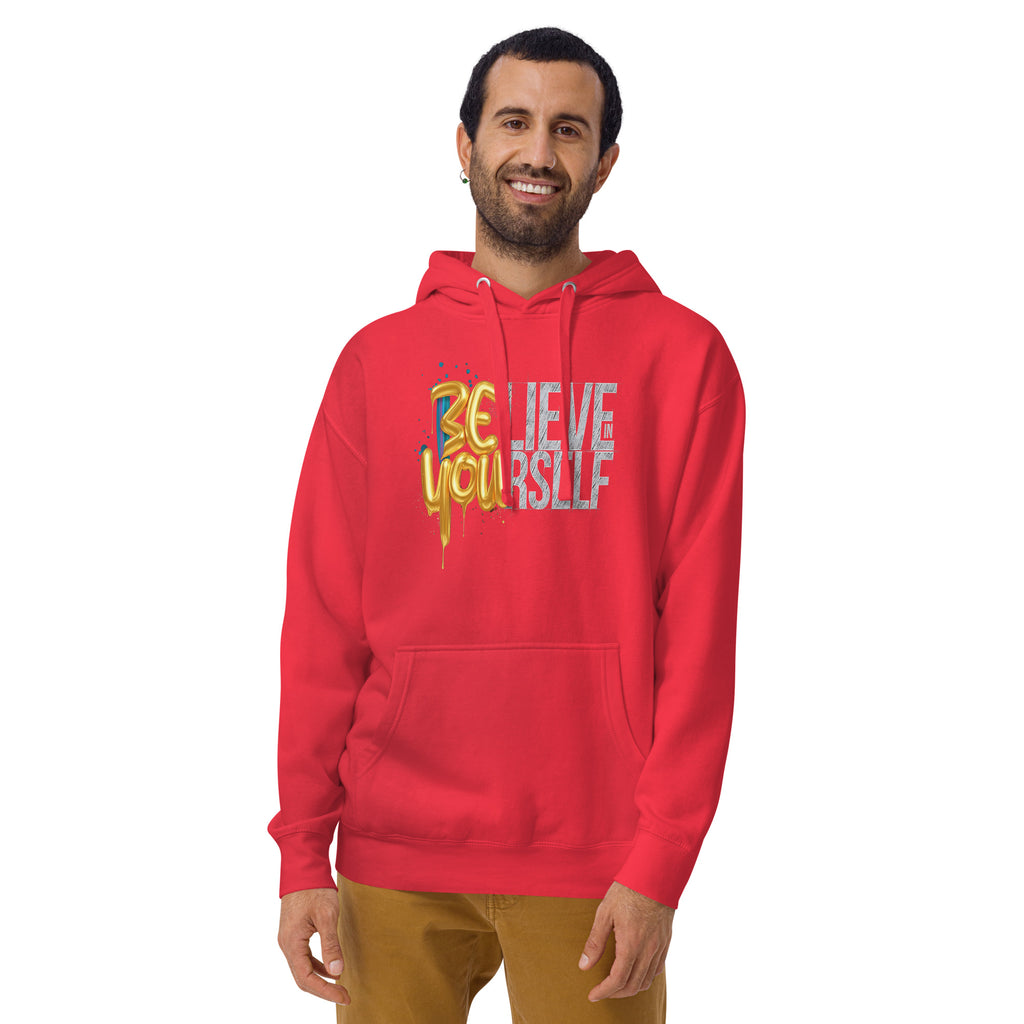 Back/detail view of Believe in Yourself – Adult Unisex Pullover Hoodie (Motivational graphic hoodie