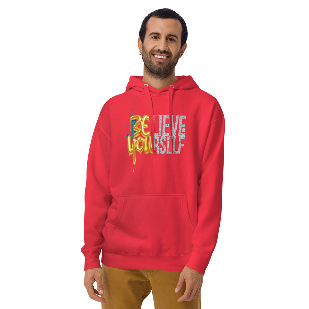 Back/detail view of Believe in Yourself – Adult Unisex Pullover Hoodie (Motivational graphic hoodie