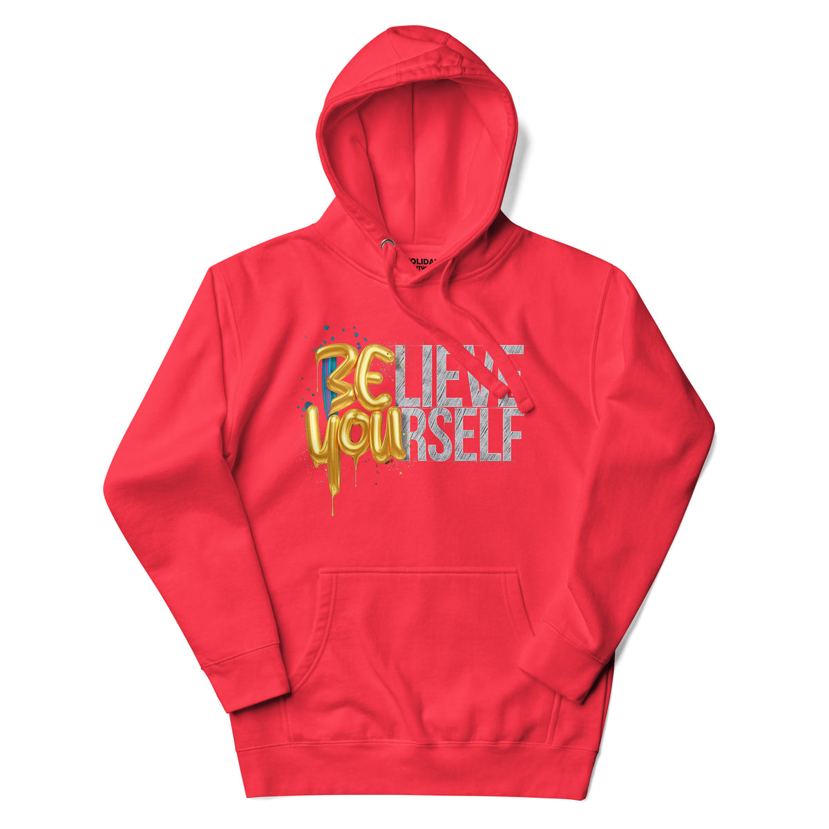 Back/detail view of Believe in Yourself – Adult Unisex Pullover Hoodie (Motivational graphic hoodie