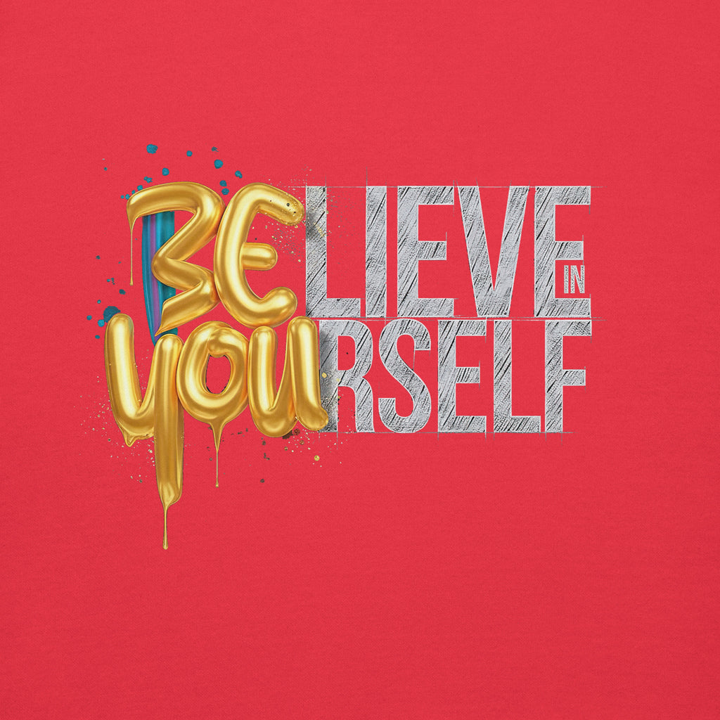 Back/detail view of Believe in Yourself – Adult Unisex Pullover Hoodie (Motivational graphic hoodie