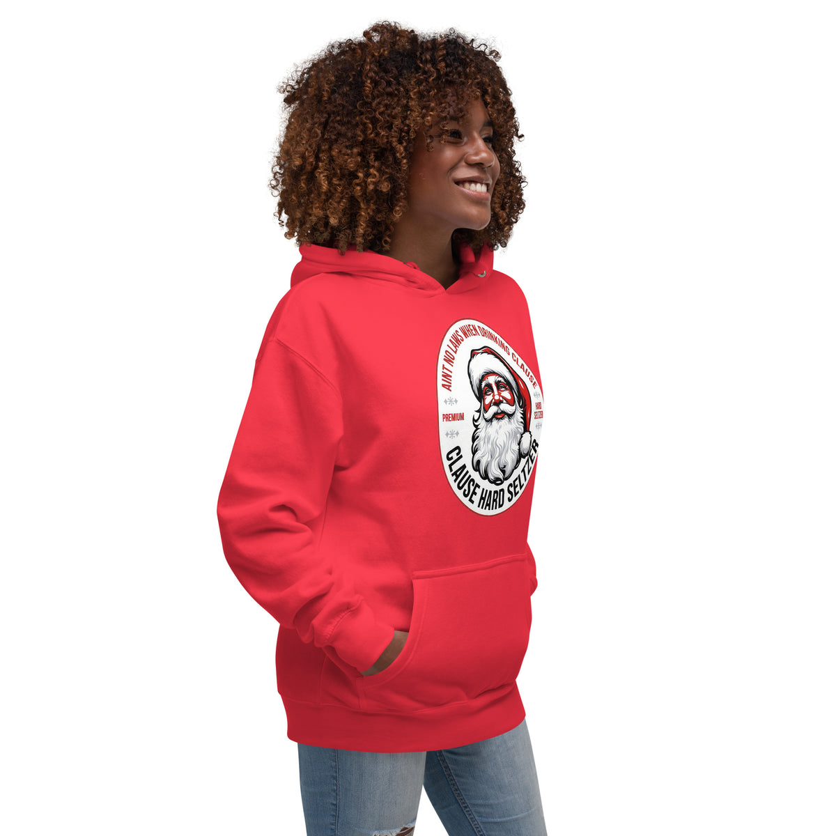 Back/detail view of Clause Hard Seltzer Hoodie – Unisex Premium Pullover graphic hoodie