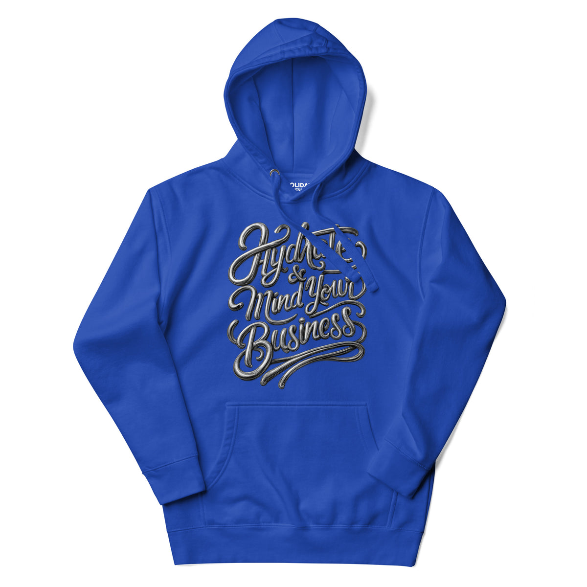 Back/detail view of Hydrate & Mind Your Business – Premium Unisex Pullover Hoodie (Clean graphic hoodie