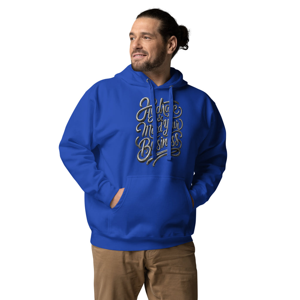 Back/detail view of Hydrate & Mind Your Business – Premium Unisex Pullover Hoodie (Clean graphic hoodie