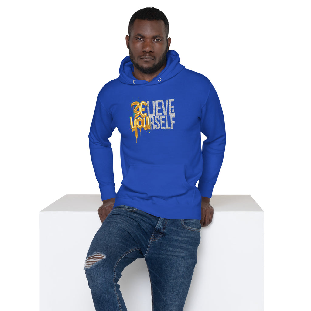 Back/detail view of Believe in Yourself – Adult Unisex Pullover Hoodie (Motivational graphic hoodie
