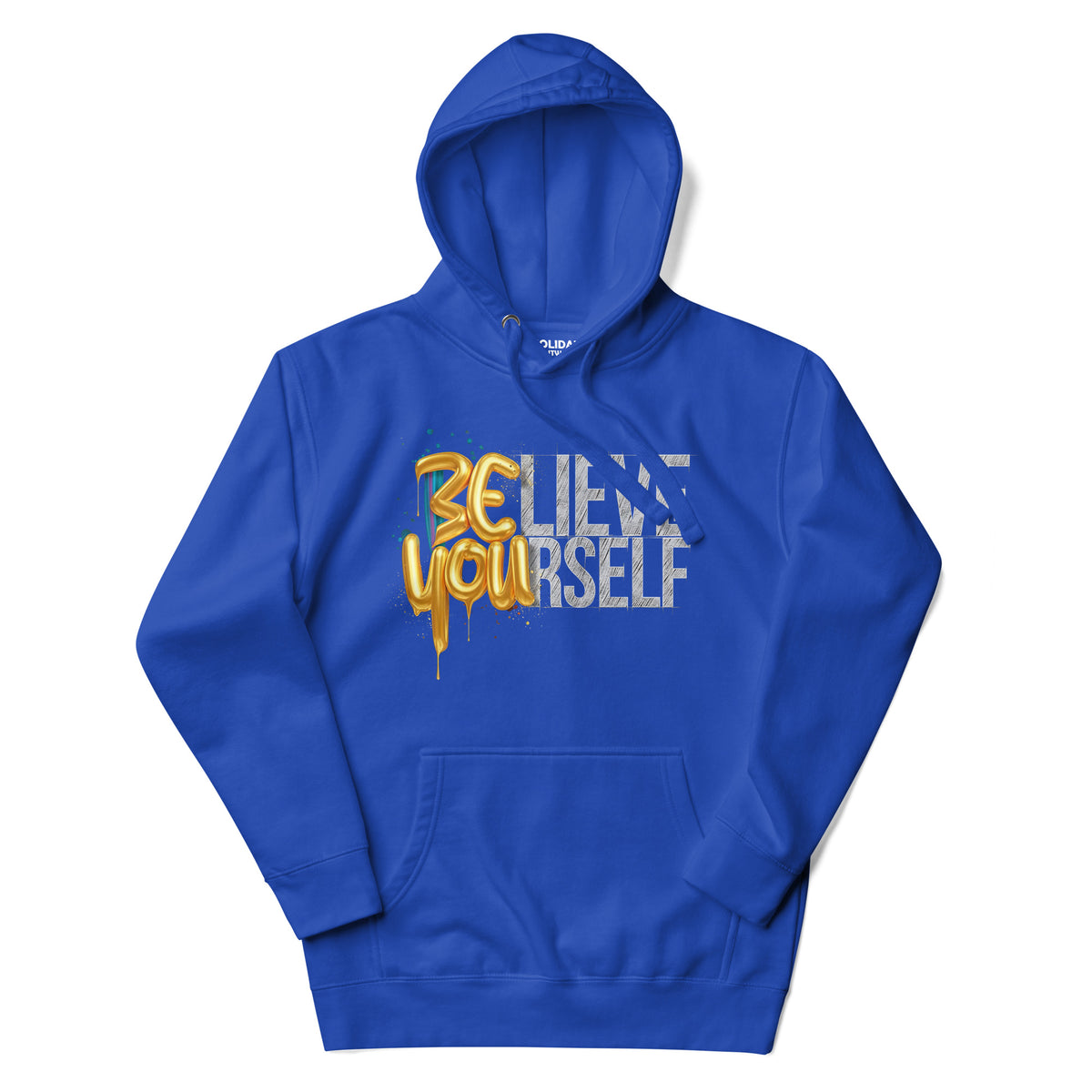 Back/detail view of Believe in Yourself – Adult Unisex Pullover Hoodie (Motivational graphic hoodie