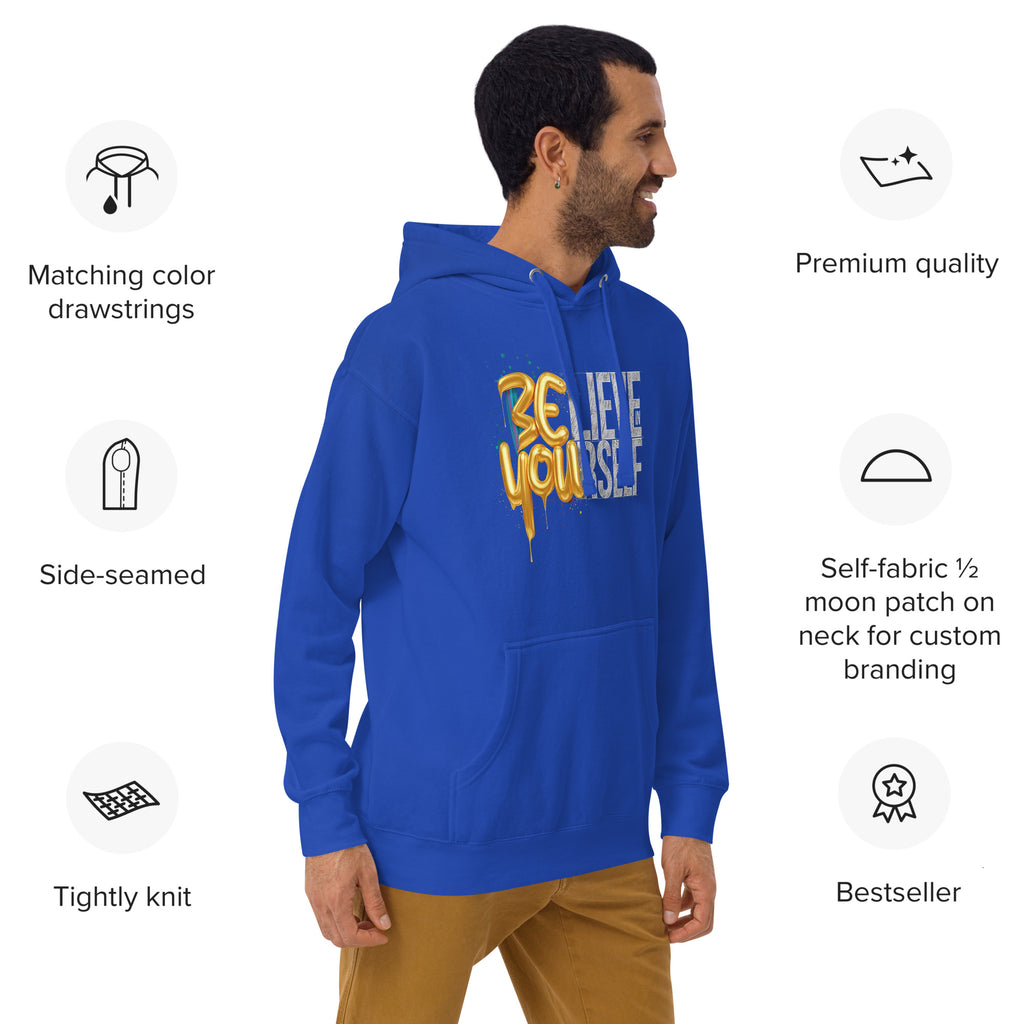 Back/detail view of Believe in Yourself – Adult Unisex Pullover Hoodie (Motivational graphic hoodie