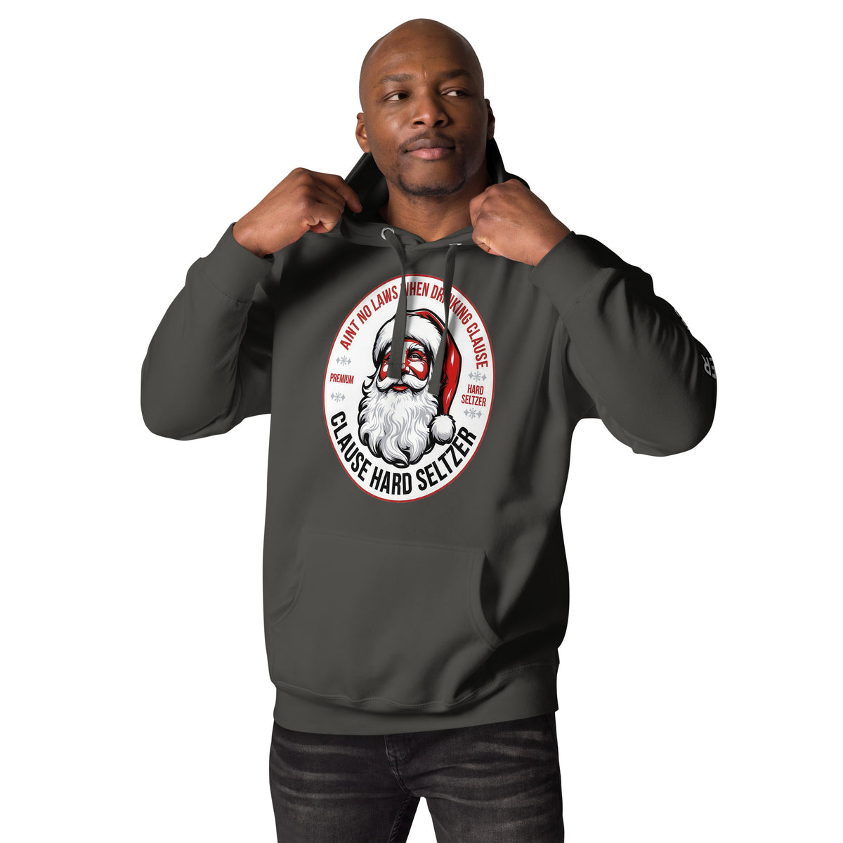 Back/detail view of Clause Hard Seltzer Hoodie – Unisex Premium Pullover graphic hoodie