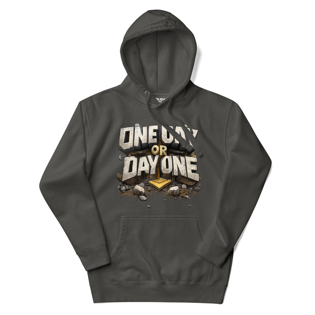 Back/detail view of One Day or Day One – Premium Unisex Pullover Hoodie (Motivation Quote) graphic hoodie