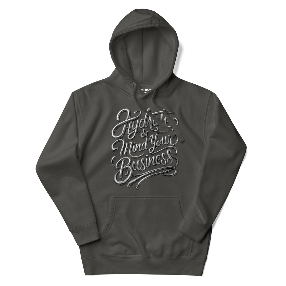 Back/detail view of Hydrate & Mind Your Business – Premium Unisex Pullover Hoodie (Clean graphic hoodie
