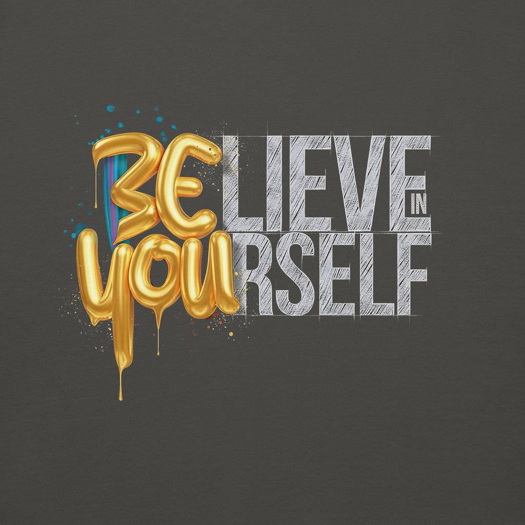 Back/detail view of Believe in Yourself – Adult Unisex Pullover Hoodie (Motivational graphic hoodie