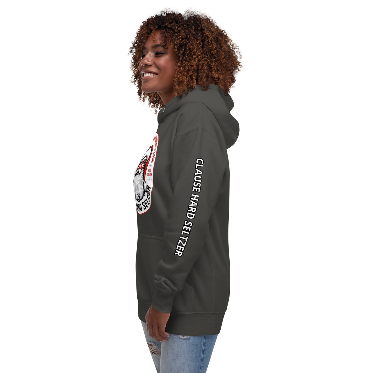 Back/detail view of Clause Hard Seltzer Hoodie – Unisex Premium Pullover graphic hoodie