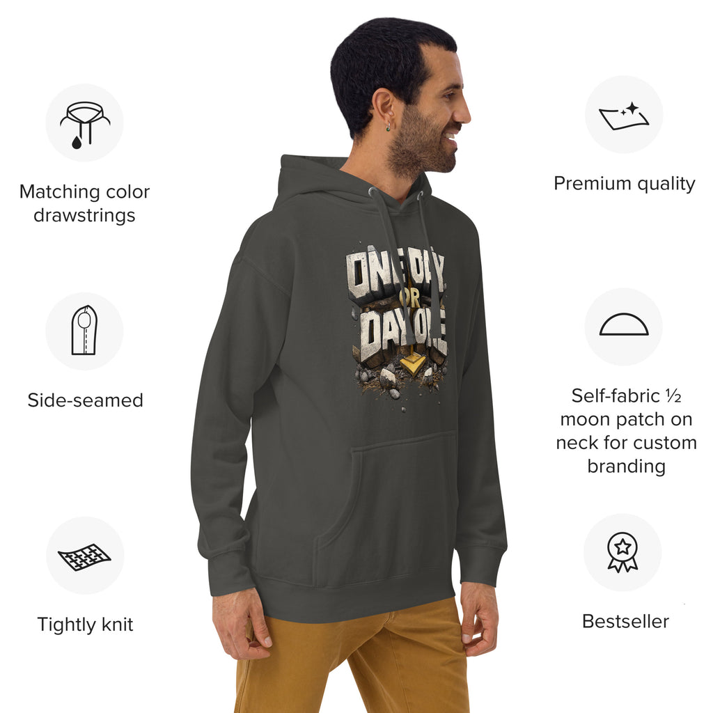 Back/detail view of One Day or Day One – Premium Unisex Pullover Hoodie (Motivation Quote) graphic hoodie