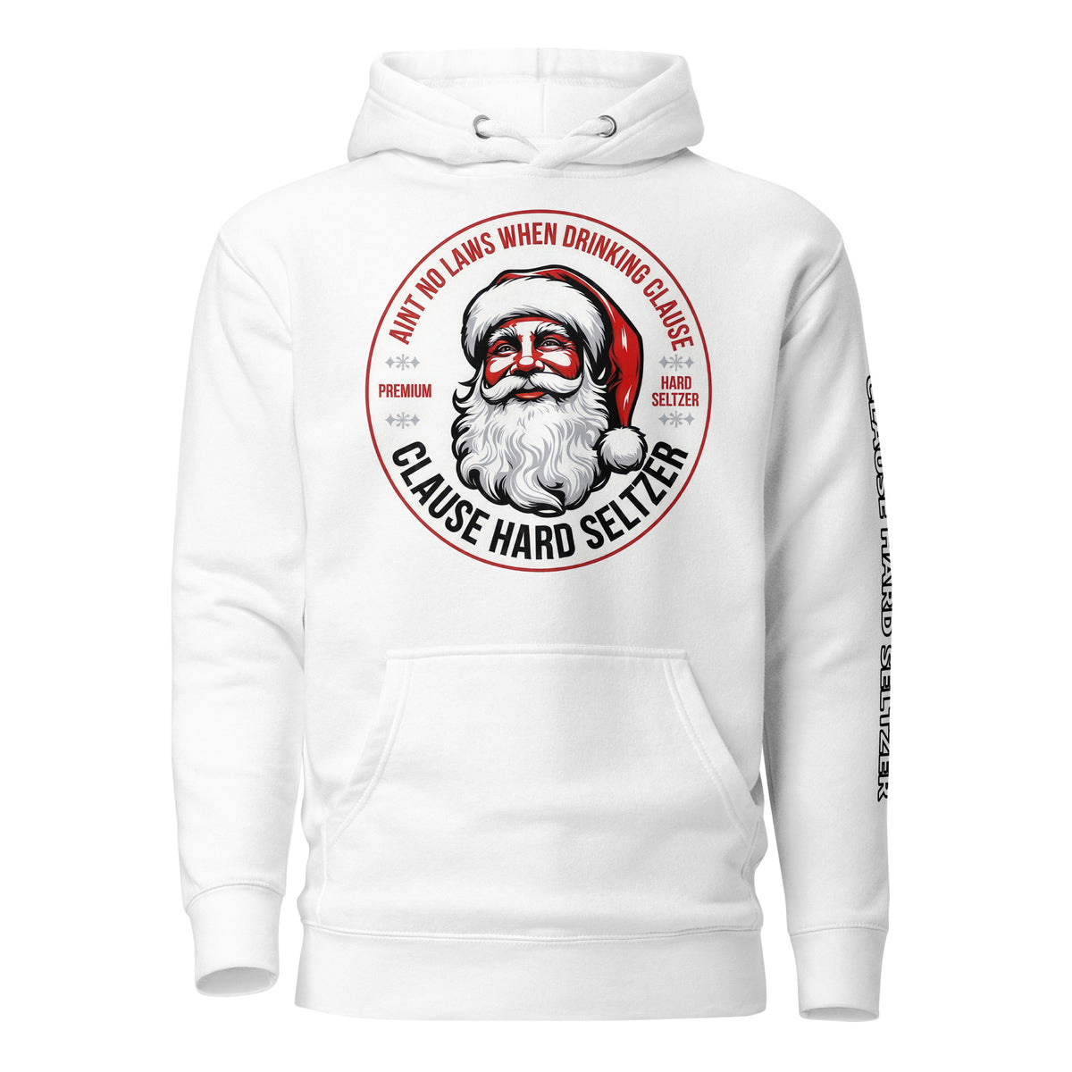 Back/detail view of Clause Hard Seltzer Hoodie – Unisex Premium Pullover graphic hoodie