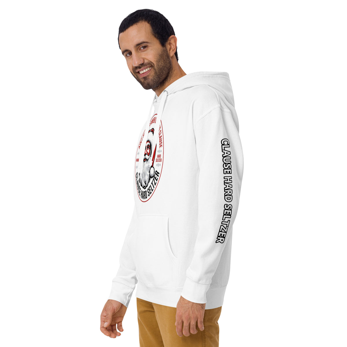 Back/detail view of Clause Hard Seltzer Hoodie – Unisex Premium Pullover graphic hoodie