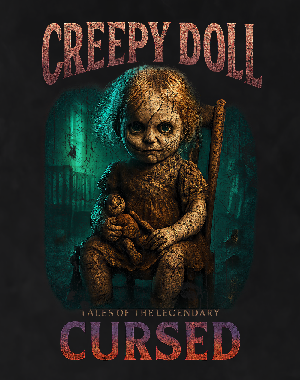 Back/detail view of Creepy Doll 90s Bootleg Vintage Oversized T-Shirt graphic T-shirt
