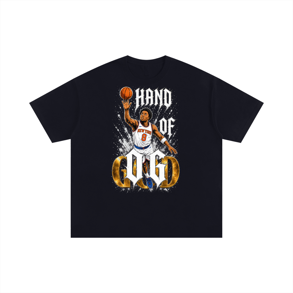 Front/product view of Hand of OG (God) New York Basketball Unisex Oversized Cotton T-Shirt graphic T-shirt
