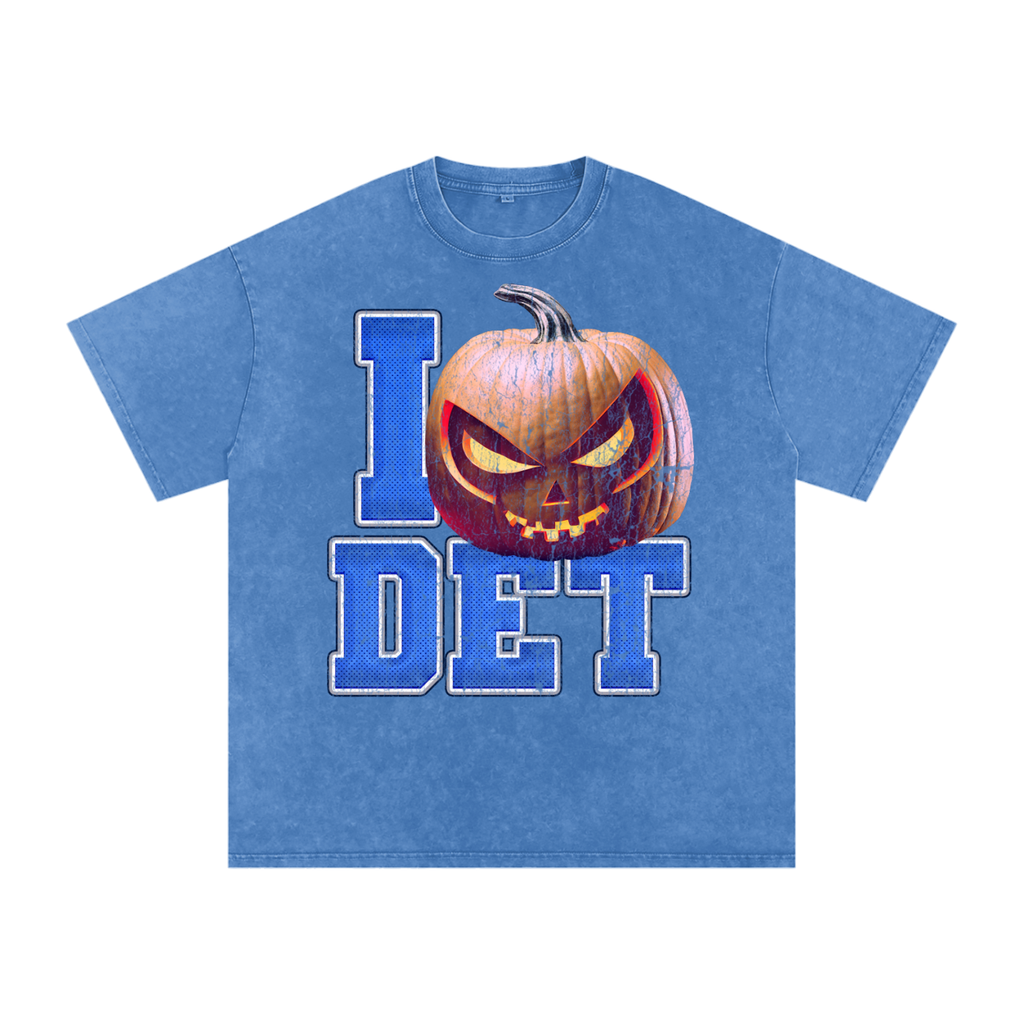 I DET Pumpkin — Detroit Halloween Oversized Distressed Tee (90s Bootleg)