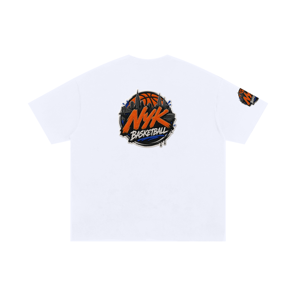 Back/detail view of Big Apple Ballers Puppet Oversized Cotton T-Shirt graphic T-shirt