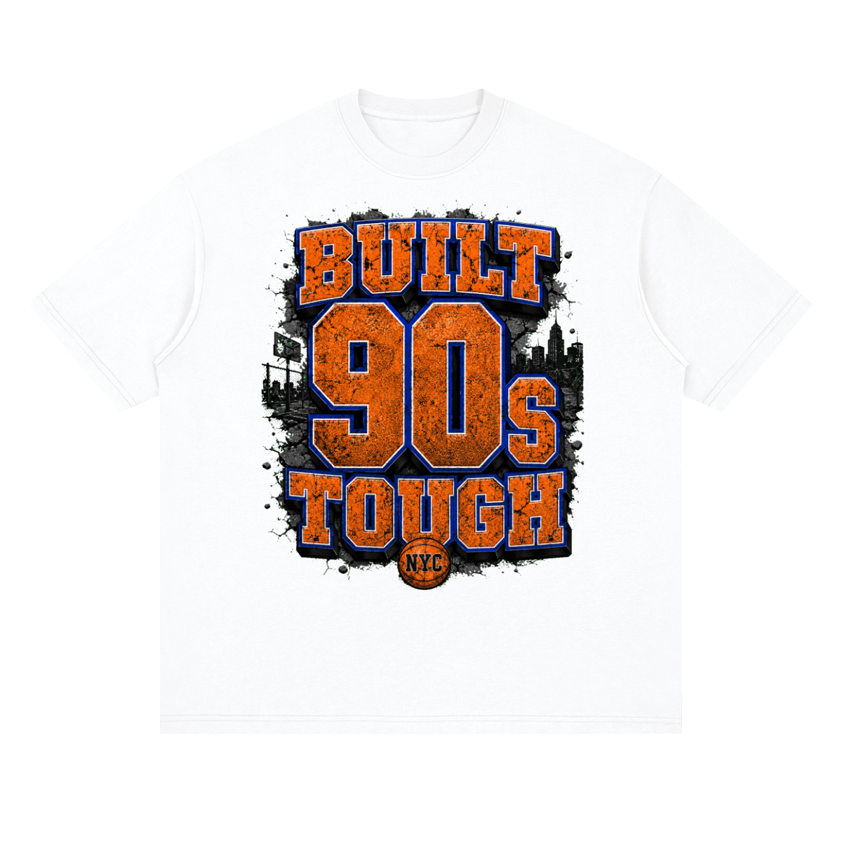 Back/detail view of Built 90s Tough NYC Basketball - Streetwear Loose Drop Shoulder graphic T-shirt