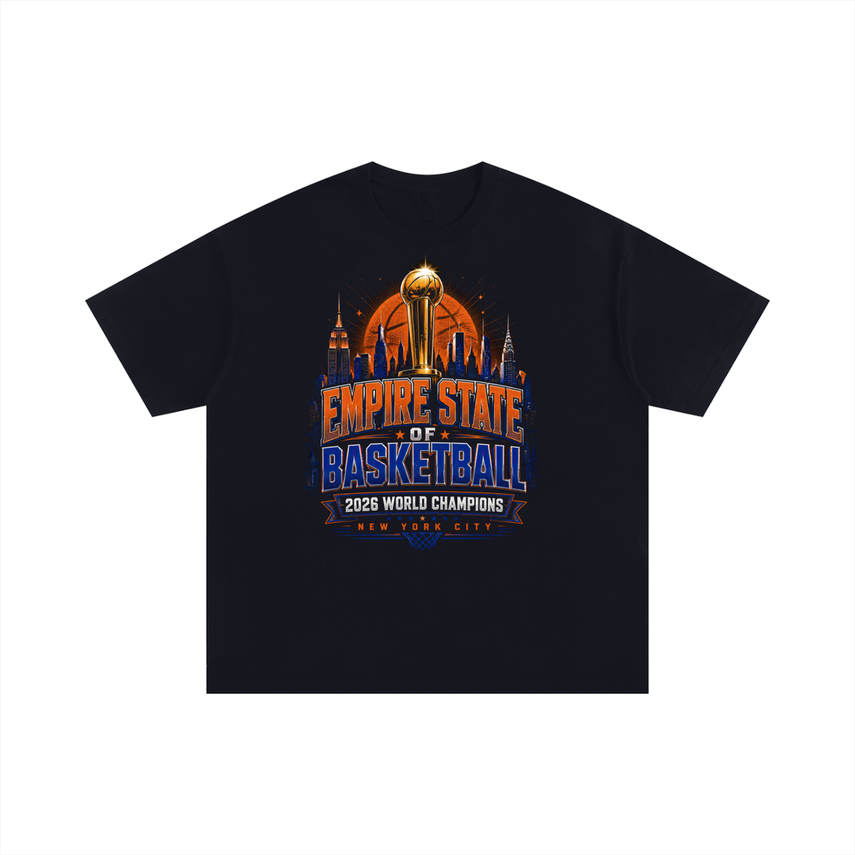 Front/product view of Empire State of Basketball 2026 World Champions Unisex Oversized graphic T-shirt
