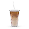 Back/detail view of Give Thanks Tumbler – 16 oz Insulated Clear Cup with Straw tumbler