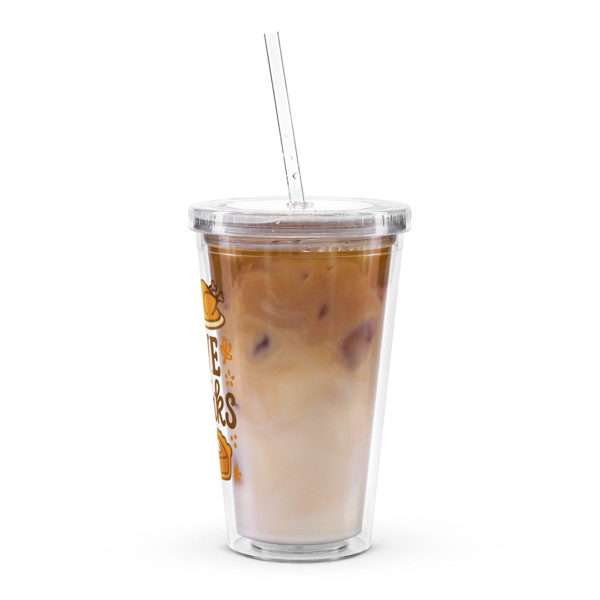 Back/detail view of Give Thanks Tumbler – 16 oz Insulated Clear Cup with Straw tumbler