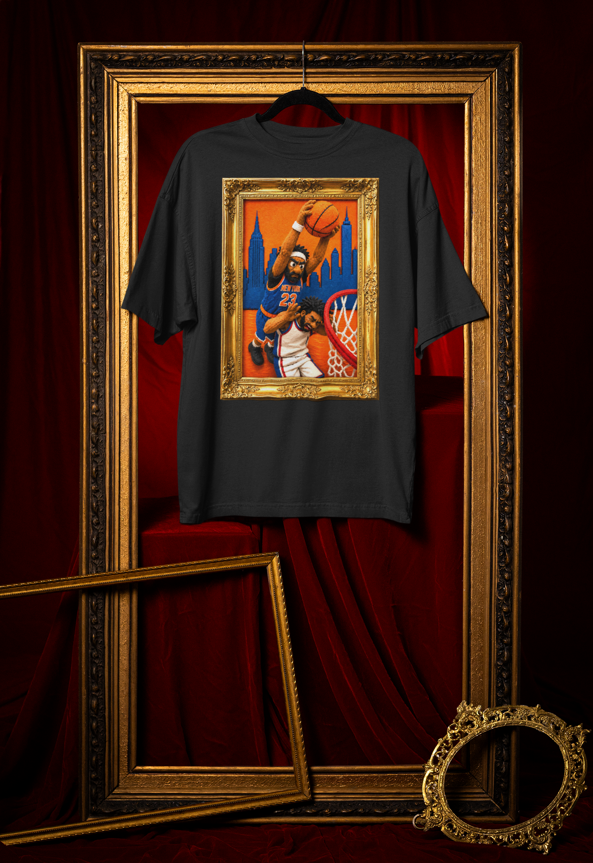 The Dunk 2.0 Vintage NYC Basketball Puppet Art Tee - Streetwear Loose Drop Shoulder T-Shirt