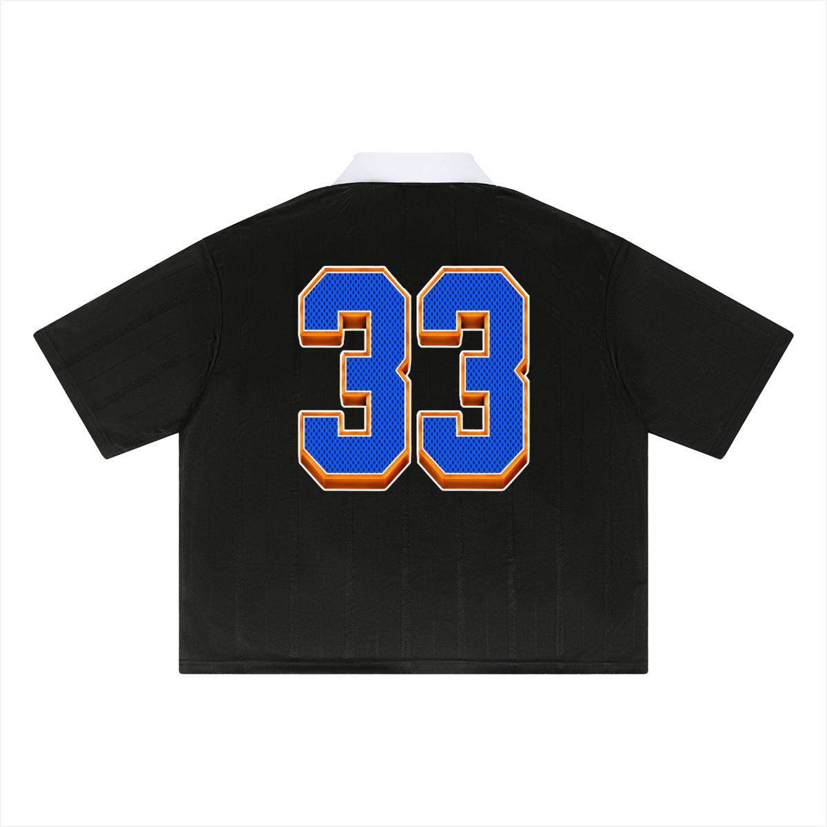 Back/detail view of New York City 33 Basketball - Unisex Striped Boxy Soccer Jersey graphic jersey