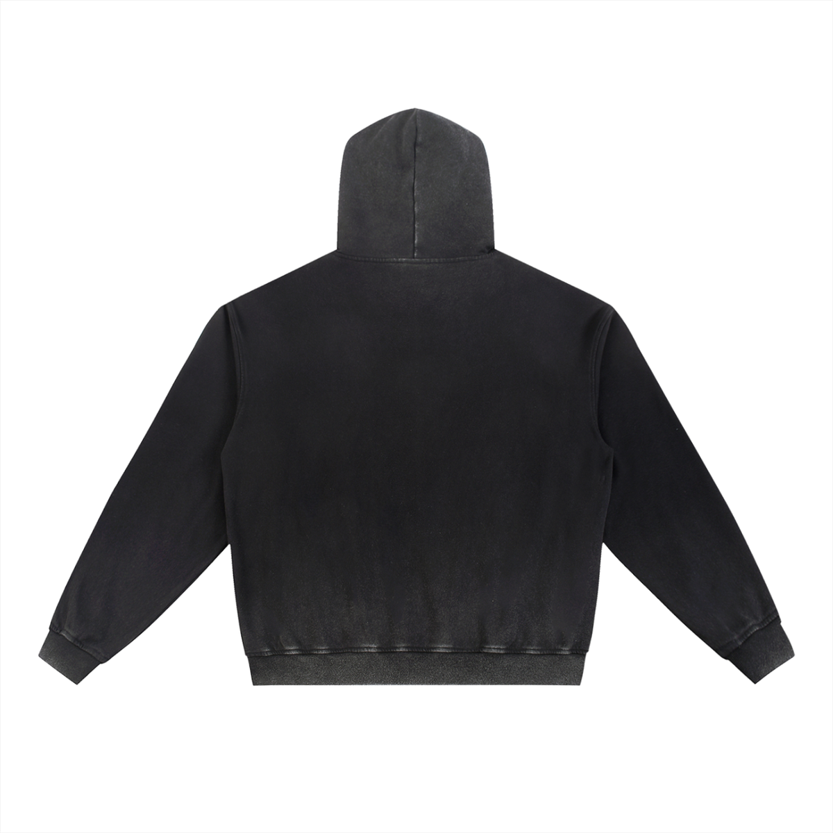 Back/detail view of Less Scroll More Soul – Distressed Vintage Washed Oversized Gradient graphic hoodie