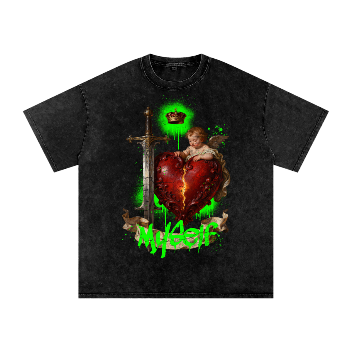 Front/product view of I ❤️ … MYSELF — Renaissance x Street Graffiti Distressed Oversized graphic T-shirt