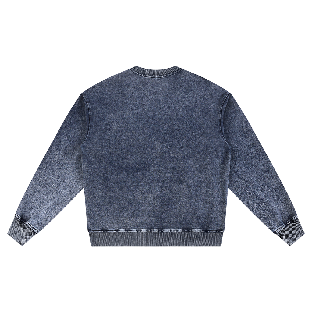 Back/detail view of Sleigh All Day – Snow Wash Oversized Crewneck Sweatshirt (Unisex graphic sweatshirt