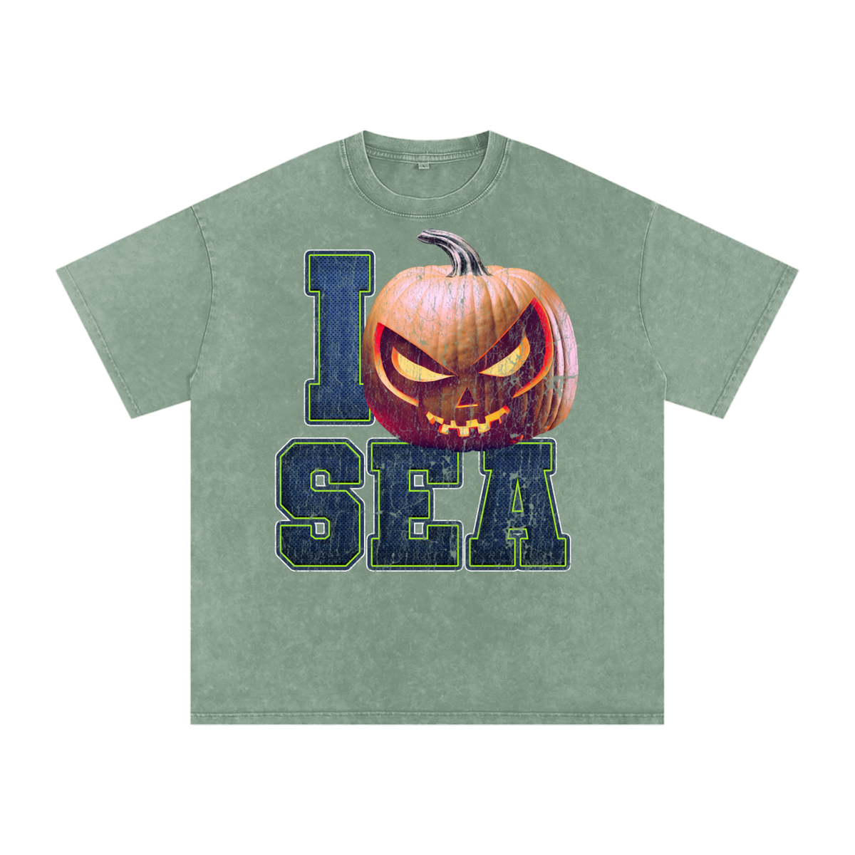 I SEA Pumpkin — Seattle Halloween Oversized Distressed Tee (90s Bootleg)
