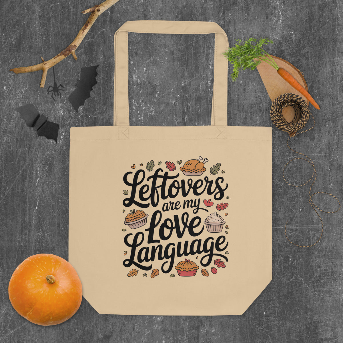Back/detail view of Leftovers Are My Love Language – Eco Tote Bag (Oyster, Organic Cotton) bag