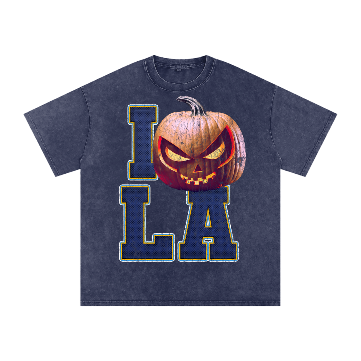 I LA Pumpkin — Los Angeles (Powder/Gold) Halloween Oversized Distressed Tee (90s Bootleg)